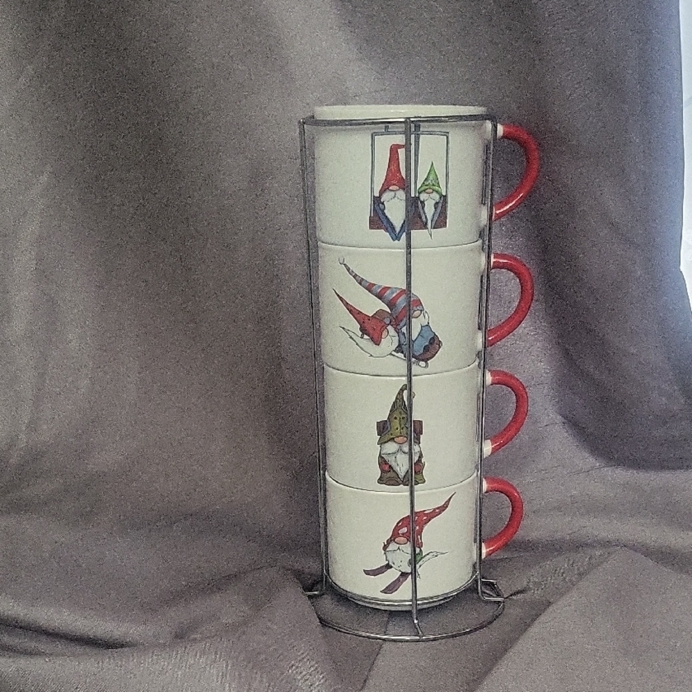Gnome Themed Stackable Mugs with Red Handles